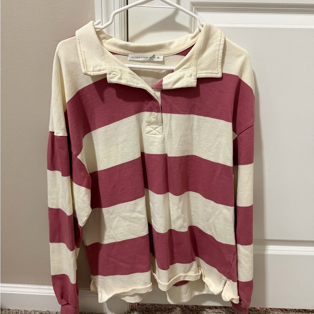 Altar’s State NWOT - Striped Rugby Pullover - Cream & Mauve